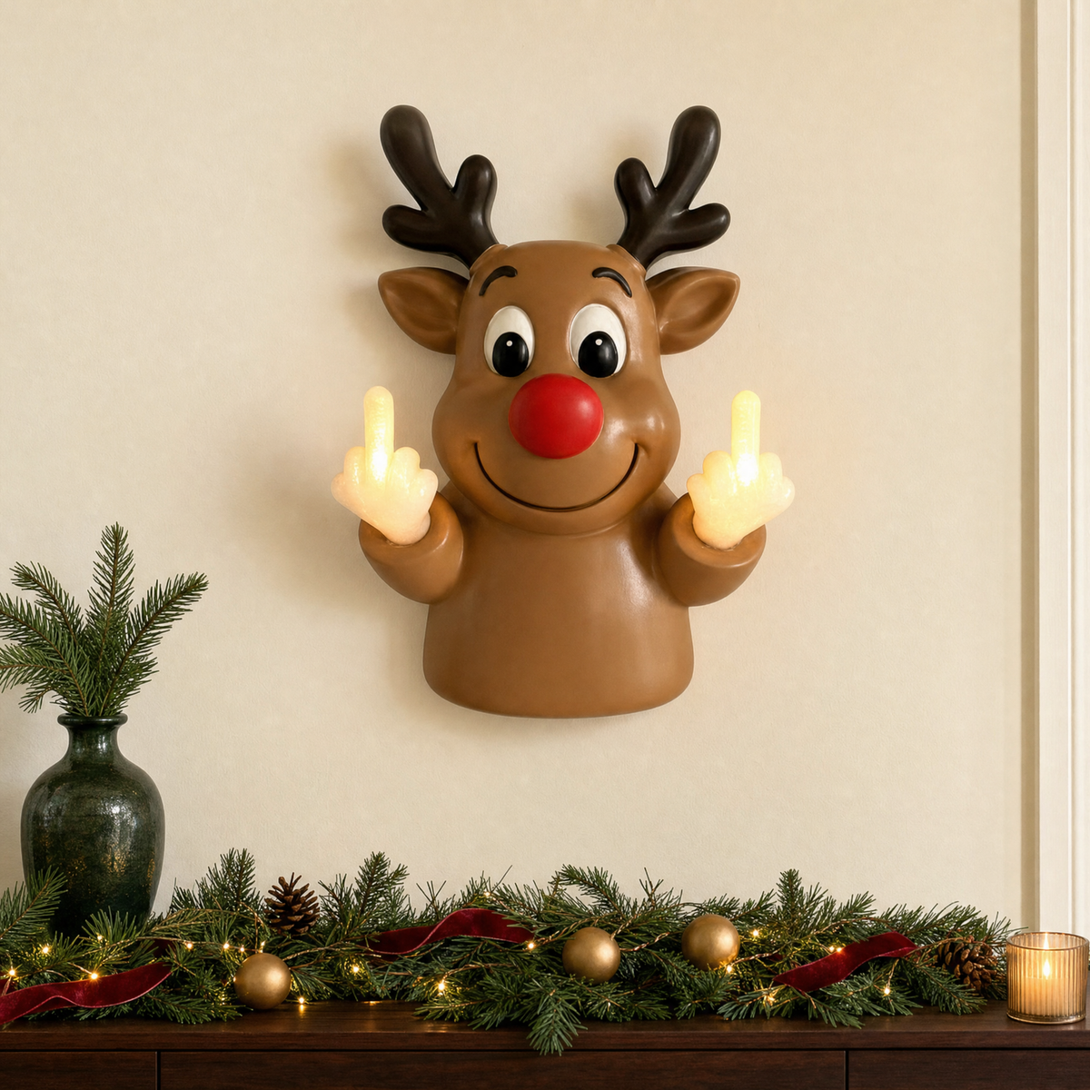JollyFlips™ Light-Up Middle Finger Santa Wall Décor