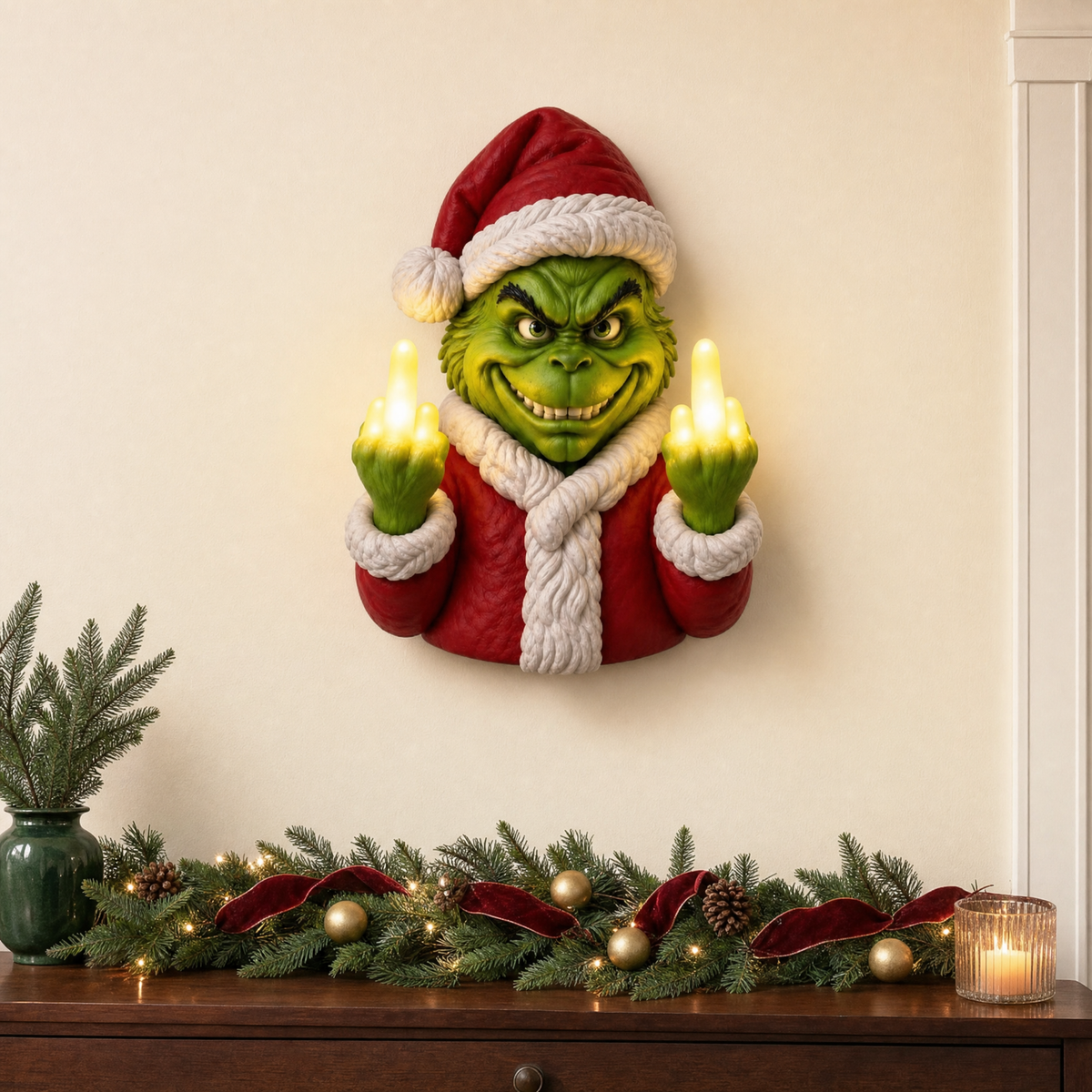 JollyFlips™ Light-Up Middle Finger Santa Wall Décor