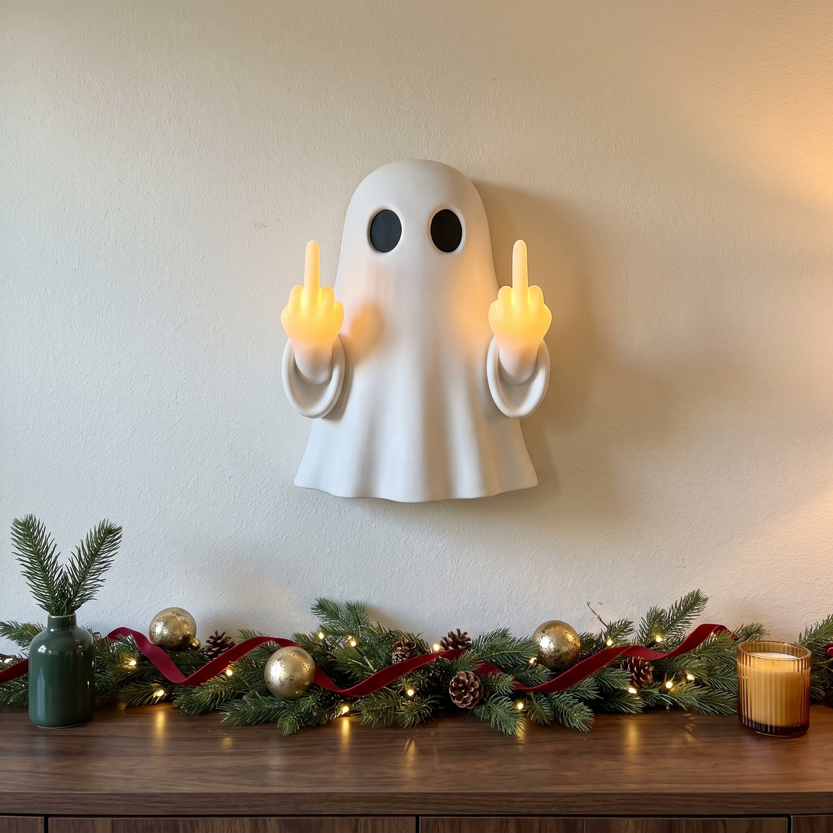 JollyFlips™ Light-Up Middle Finger Santa Wall Décor