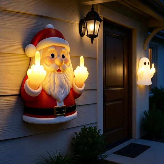JollyFlips™ Light-Up Middle Finger Santa Wall Décor