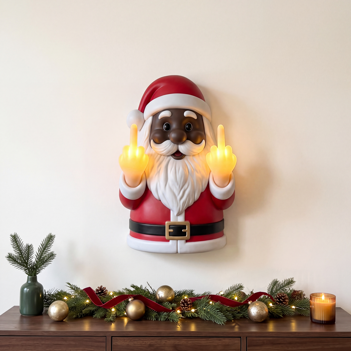 JollyFlips™ Light-Up Middle Finger Santa Wall Décor